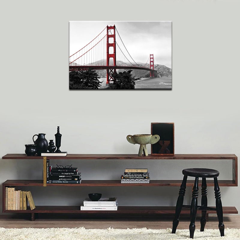 LevvArts Golden Gate Bridge Canvas Wall Art San Francisco Bridge Picture Painting Modern Black and White Red Home Wall Decoration -24"x 36" - Image 2